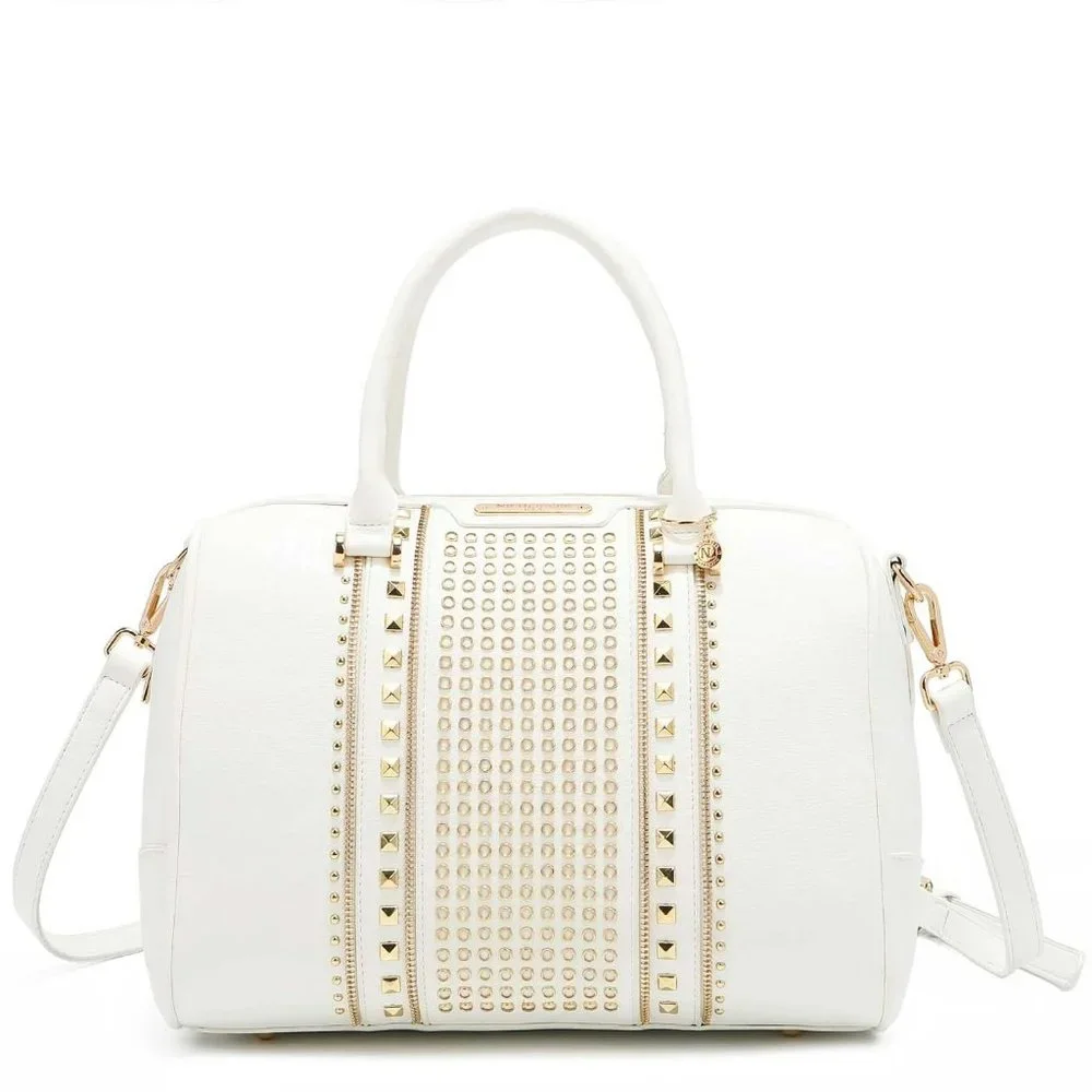 NWT - WHITE GOLD STUDDED BOSTON BAG BY NICOLE LEE